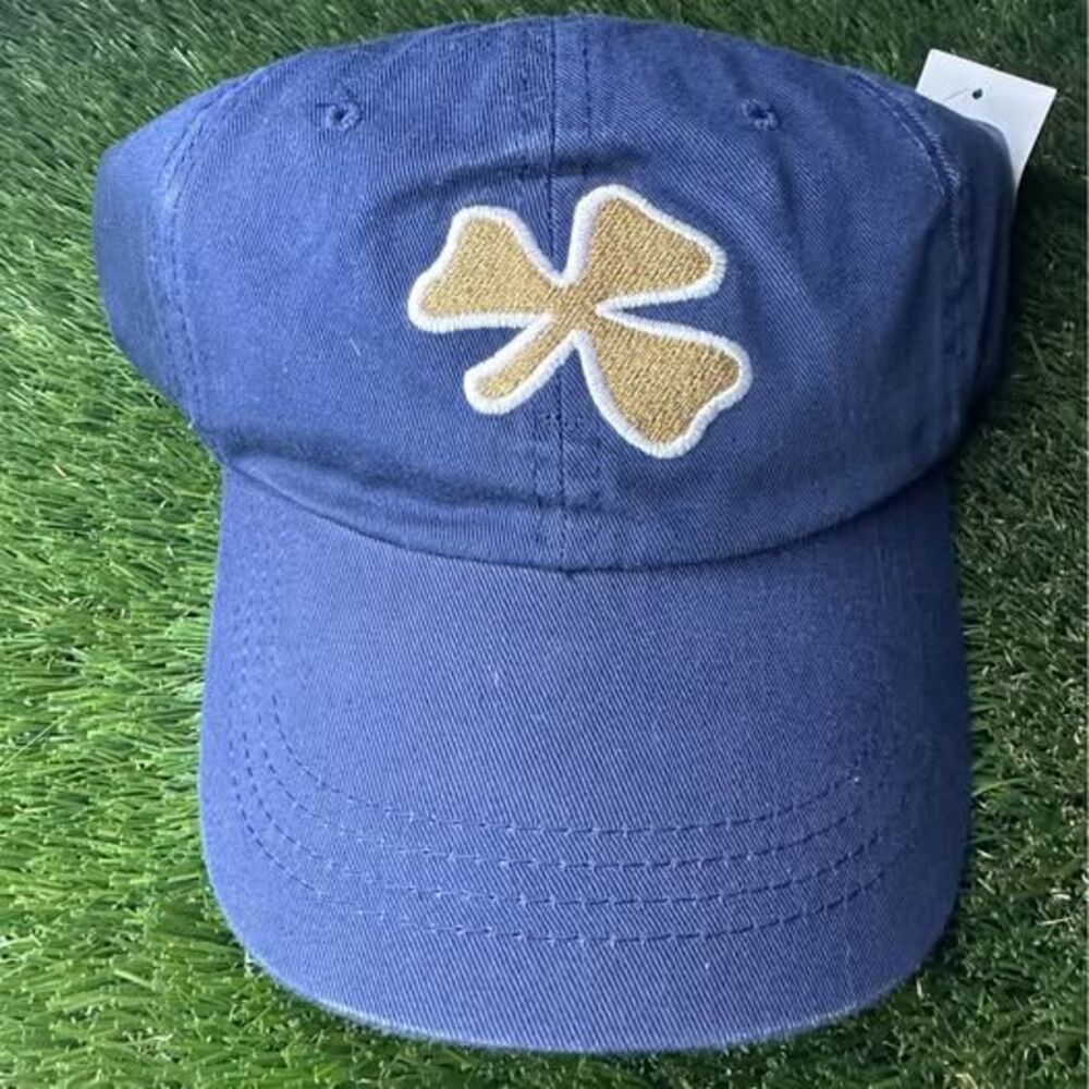 Notre Dame Fighting Irish Signatures Hat Shamrock Clover Navy Gold Strapback Cap